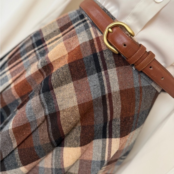 Vintage 70s Wool Plaid Full A-Line Pleated Skirt in Brown, Gray, and Tan Sz S - Picture 10 of 11